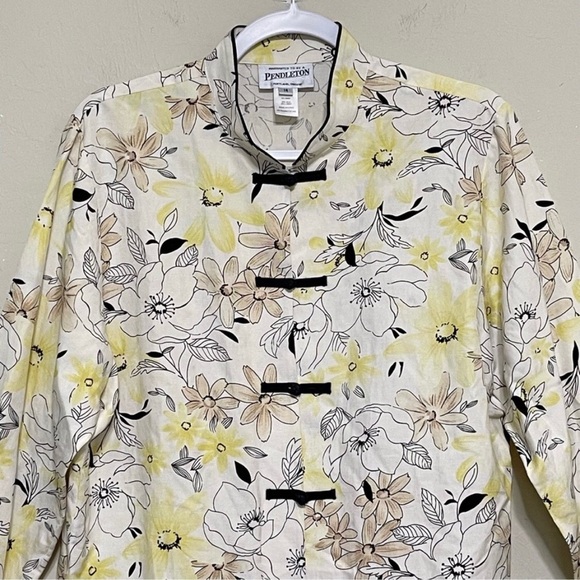 Pendleton Silk Linen Button Up Shirt Floral Long Sleeve Asian Inspired Size 14 - Picture 7 of 14